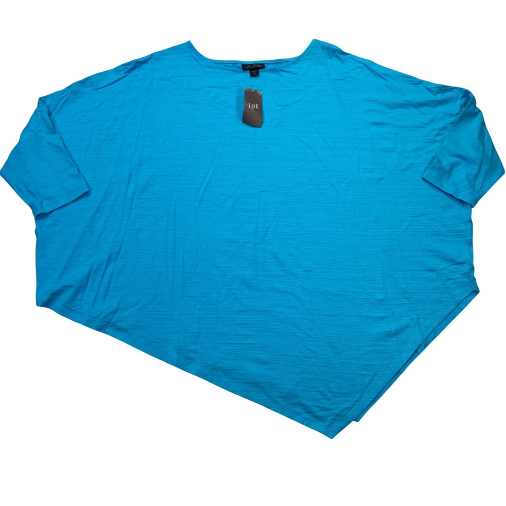 J. Jill Wearever Top Womens Medium Petite Island Aqua Dolman Asymmetric NWT